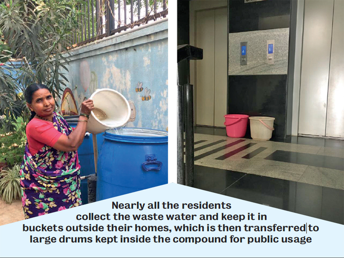 nearly all the residents collect the waste water and keep it in