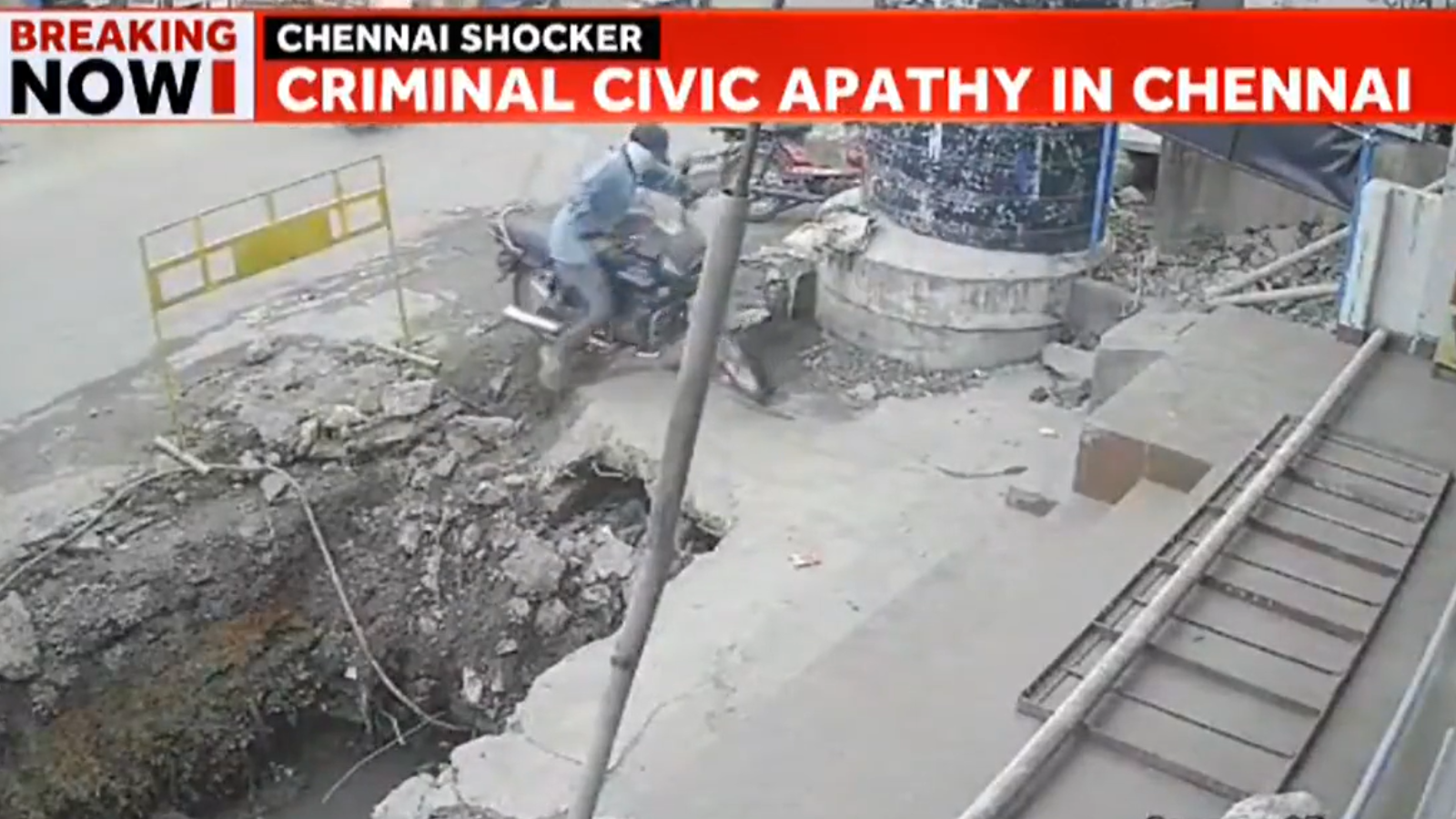 Case Of Civic Apathy On Cam Year Old Man Falls Into Pit In Chennai