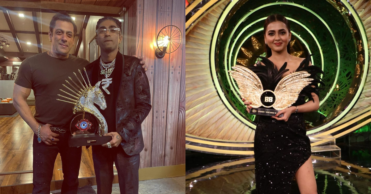 Bigg Boss Winner List Rubina Dilaik Mc Stan Lifts Bigg Boss Trophy