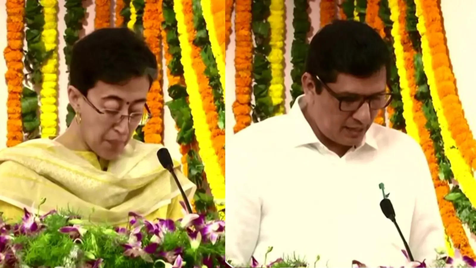 Atishi Saurabh Bharadwaj Take Oath As Delhi Ministers