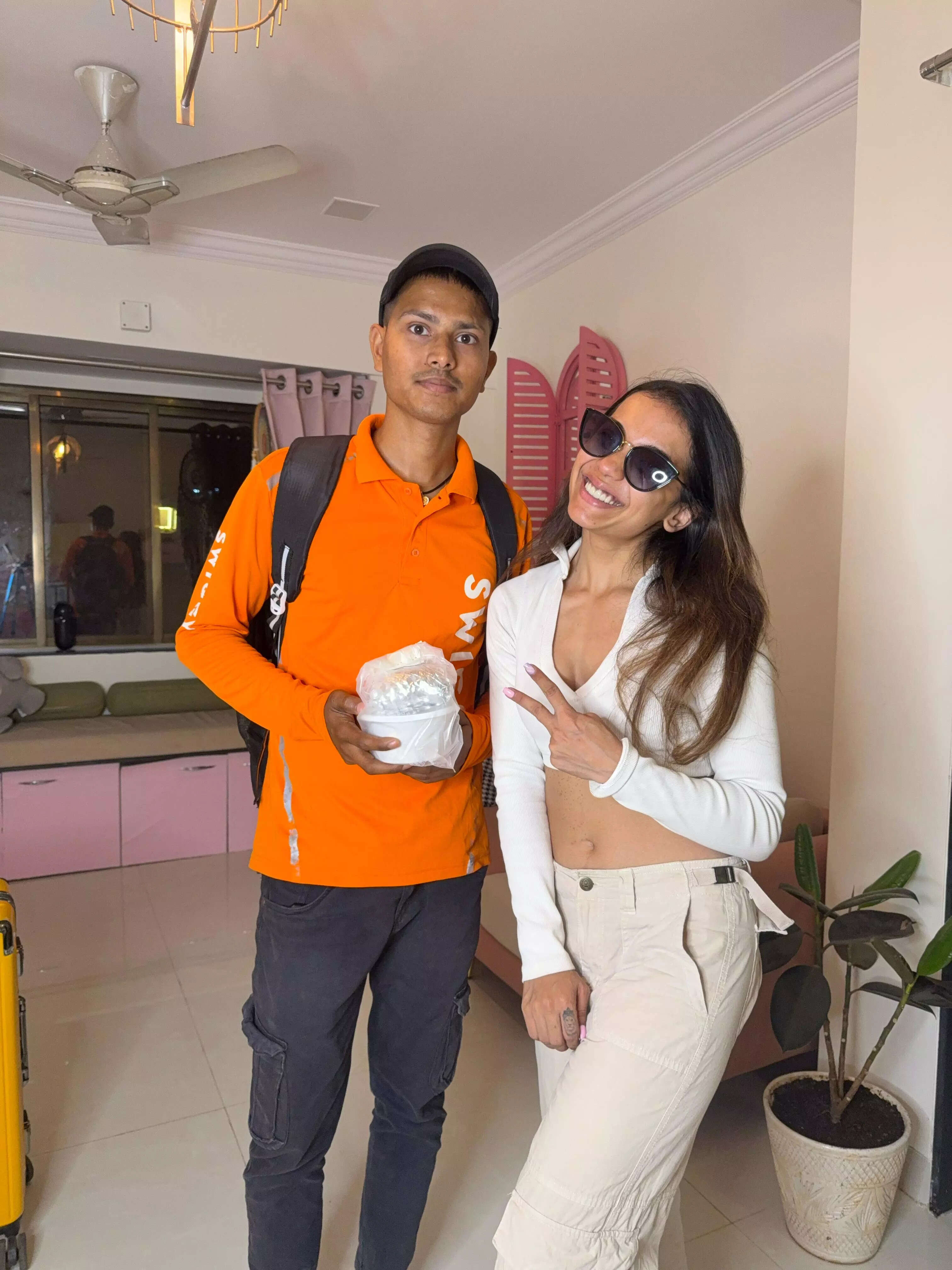 Delivery person with package