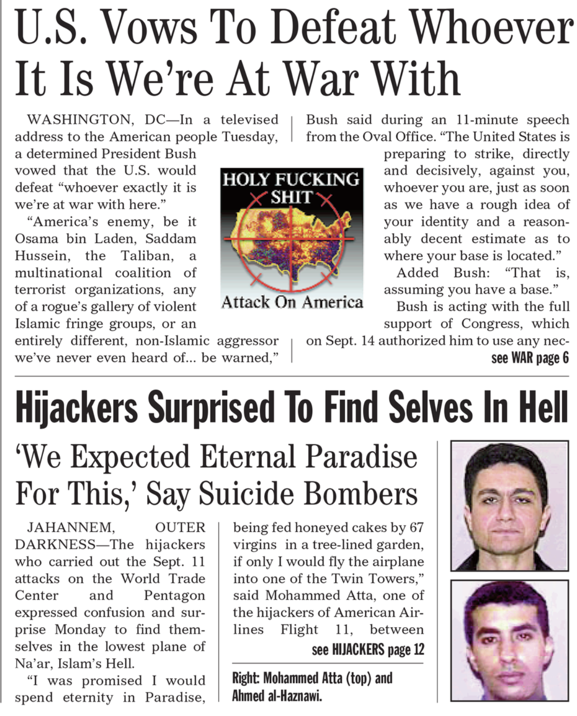 Excerpt from The Onion September 11th Issue (Source: theonion.com) The Onion