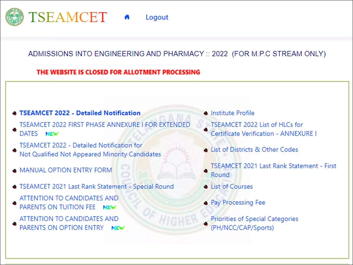 Ts Eamcet Seat Allotment Eamcet Round Allotment Result Today