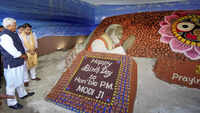 <i class="tbold">gajendra singh shekhawat</i> views PM Modi sand art at national gallery
