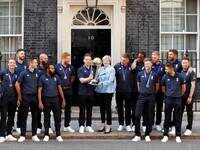 British PM Theresa May welcomes victorious England team