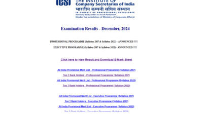 ICSI CS Result 2024 Live: CS Executive December result declared, check direct link here