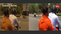Sadhvi Pragya Singh Thakur campaigns for Lok Sabha elections in a two wheeler