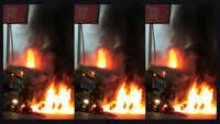 Ujjain: Truck crashes into traffic signal, catches fire