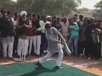 Watch: Congress leader Jyotiraditya Scindia plays cricket