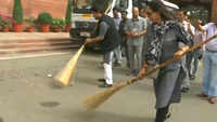 Watch: BJP MPs including Anurag Thakur and Hema Malini take part in 'Swachh Bharat Abhiyan' in Parliament