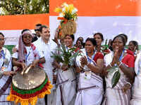 Rahul Gandhi performs folk dance with local dancers in Ranchi