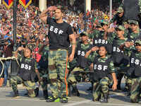 Actor Varun Dhawan performs at Attari-Wagah border on Republic Day