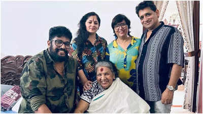 Director Shaji Kailas and wife Annie share a heartwarming visit with legendary actress Kaviyoor Ponnamma