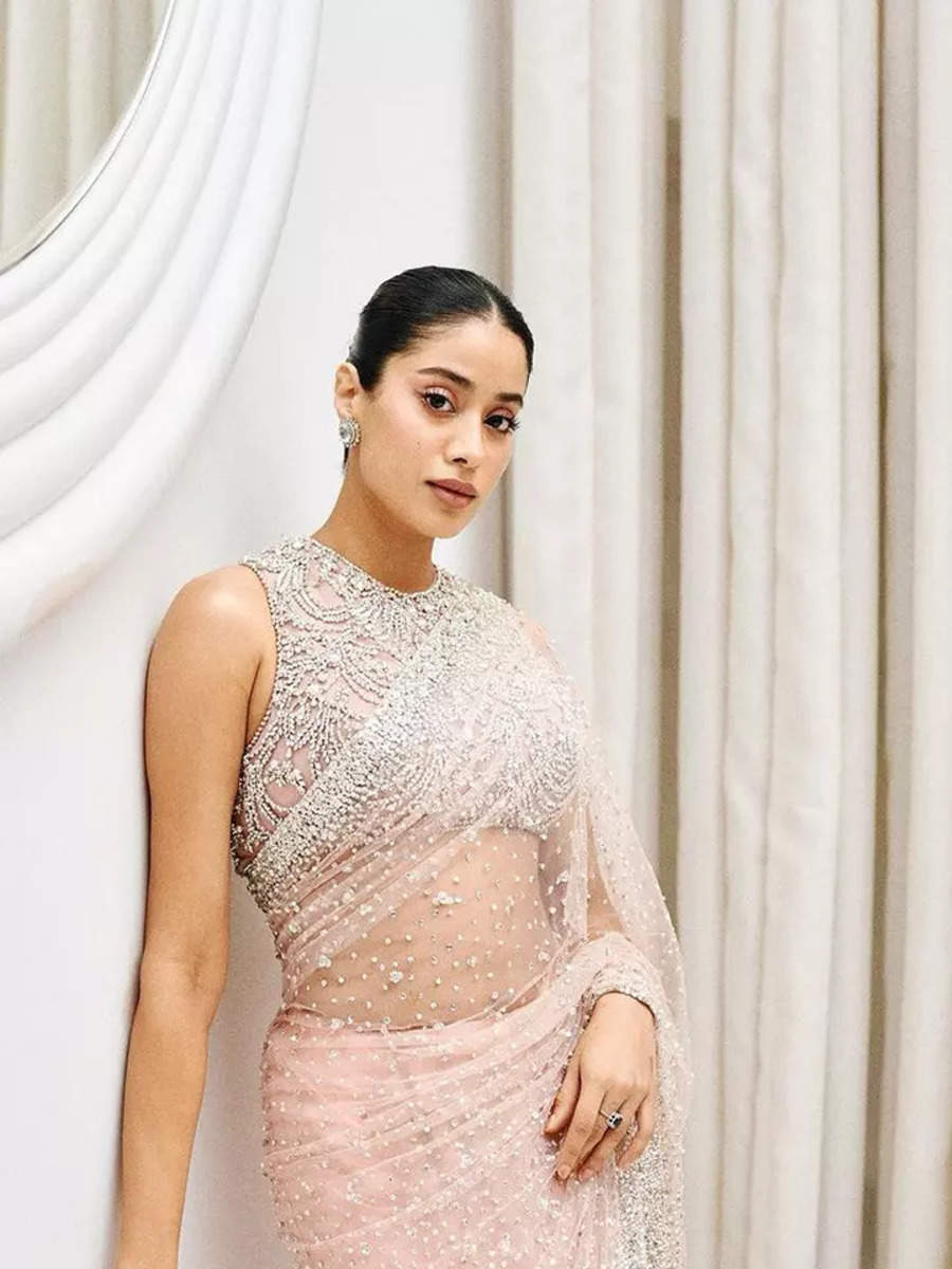 Janhvi Kapoor Is A Vision Of Elegance And Charm In Pink Net Saree