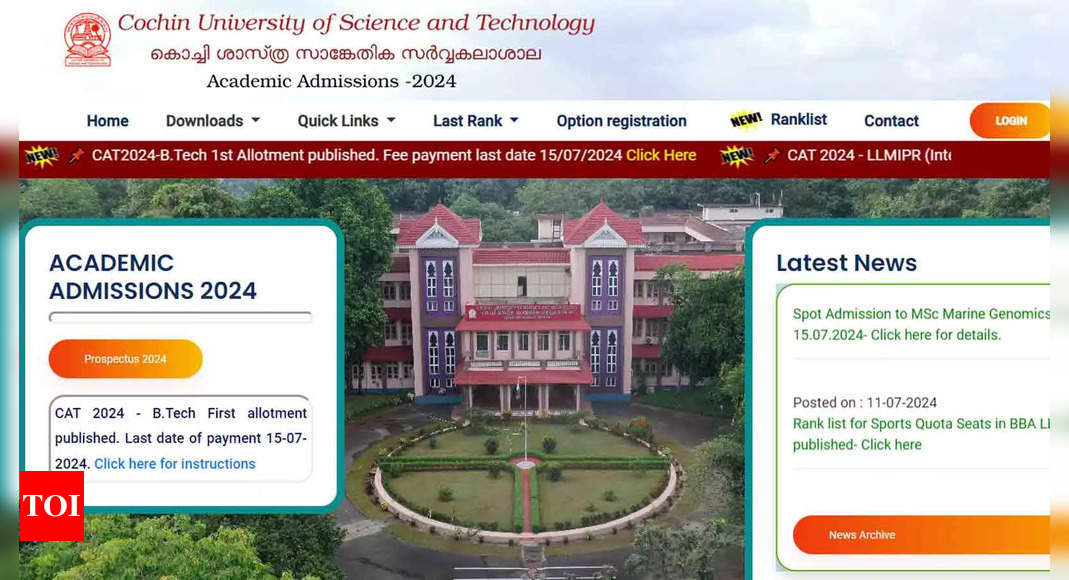 CUSAT CAT 2024 BTech Round 1 Seat Allotment Released Fee Payment