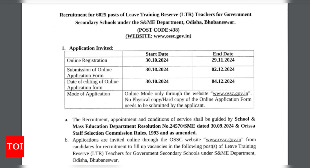 Ossc Ltr Teacher Recruitment Notification Out For Vacancies