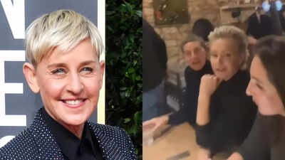 Ellen DeGeneres rocks new look at 66, shows off brunette hair in UK Pub
