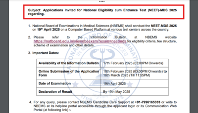 NEET MDS 2025 registration begins at natboard.edu.in, direct link to apply here