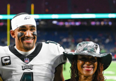 "Don't touch him! Get away from him!" says QB Jalen Hurts' mother to DE Brandon Graham's son at the Super Bowl LIX