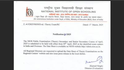 NIOS releases class 10, 12 theory exam date sheet 2025: Check complete schedule here