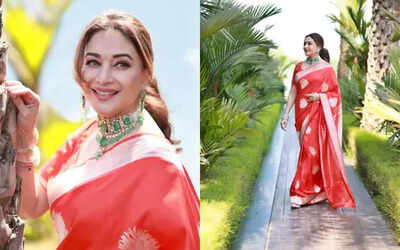 Madhuri Dixit radiates a golden glow in saree