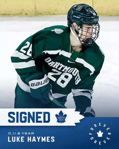 Toronto Maple Leafs sign NCAA standout Luke Haymes to two-year contract