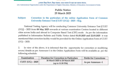 CUET UG 2025 correction window to close today: Here's what you can edit