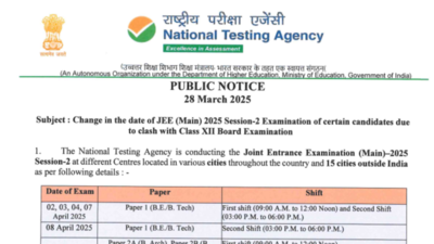 JEE Main 2025 session 2 exam date revised due to clash with CBSE Class 12 board exam 2025, check details here