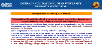 IGNOU January session 2025 re-registration window closing today: Check direct link to apply and other key details here