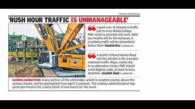 Commuters frustrated by slow pace of work on Sadhu Vaswani Bridge in Pune
