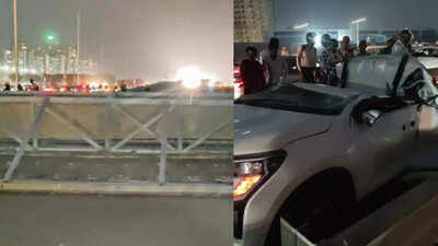 Dust storm: Signboard crushes SUV on Dwarka expressway, driver injured
