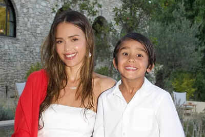 Jessica Alba attends Houston Rockets vs Los Angeles Lakers game with her son Hayes