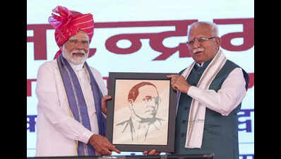 PM Narendra Modi lays foundation stones for development projects in Yamunanagar