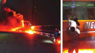 Watch: Heroic crew saves 35 as fire engulfs bus on Kolkata's Vidyasagar Setu
