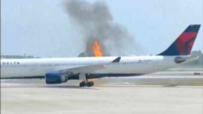 Watch: Delta Air Lines plane catches fire at Orlando airport