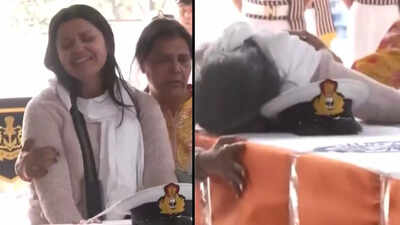 'Jai Hind': Wife of slain Navy officer Vinay Narwal bids tearful adieu, embraces 'tricolour' wrapped coffin