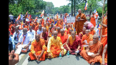 Buddhist monks stage protest near CM’s house, want repeal of BT Act