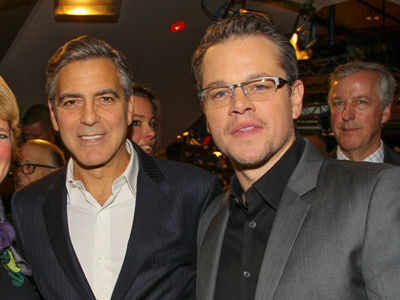 George Clooney, Matt Damon have a blast in Berlin