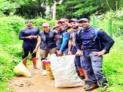 Ganavi Laxman clears litter at Savanadurga Hills