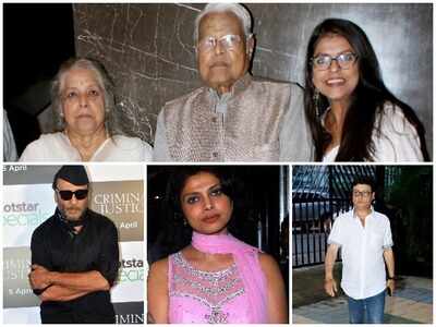 Jackie Shroff, Varsha Usgaonkar and Sachin Pilgaonkar spotted at Viju Khote's prayer meet