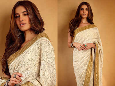Tara Sutaria's chikan sari is perfect for your friend's Roka ceremony