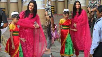 Aishwarya Rai Bachchan performs mommy duties as she takes costume-clad daughter Aaradhya Bachchan to her school's annual day