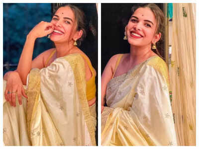 Mitali Mayekar is giving us major festive vibes in this mesmerising white and gold colour saree; See pics