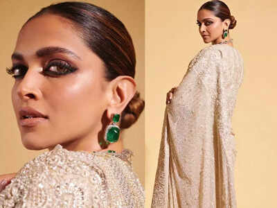 Deepika Padukone makes a breathtaking statement in an ivory embroidered saree
