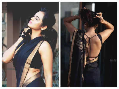 Pics Ramya Pandian Looks Ethereal In Classy Black Saree Malayalam Movie News Times Of India