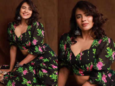 Hebah Patel's black floral lehenga is perfect for a summer bride who wants to break rules