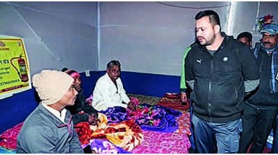 Tejashwi provides relief to poor at night shelters