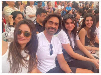 Arjun Rampal cheers for his son Arik at school’s sports day with his girlfriend Gabriella and daughters