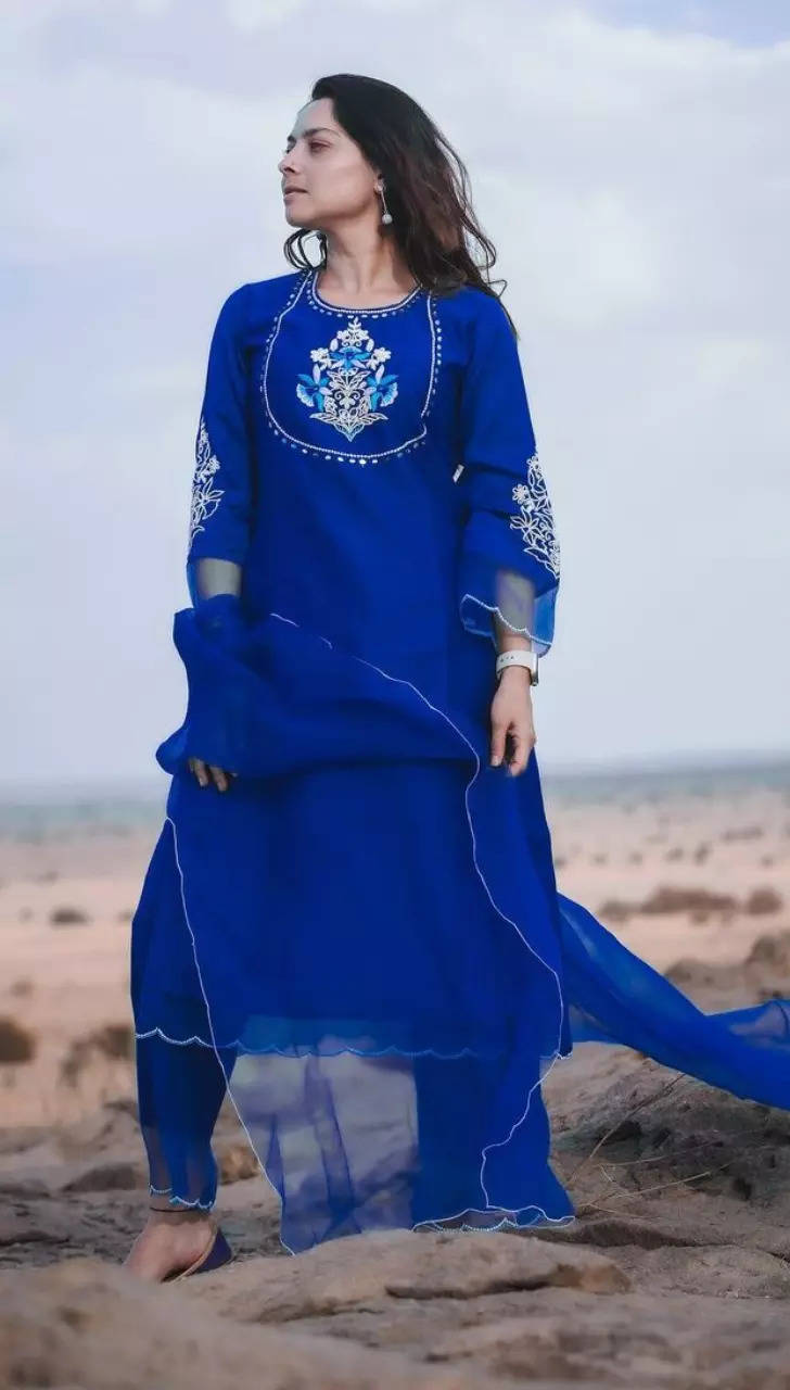 Pant Suits : Sky blue muslin cotton embroidry work pant salwar ...