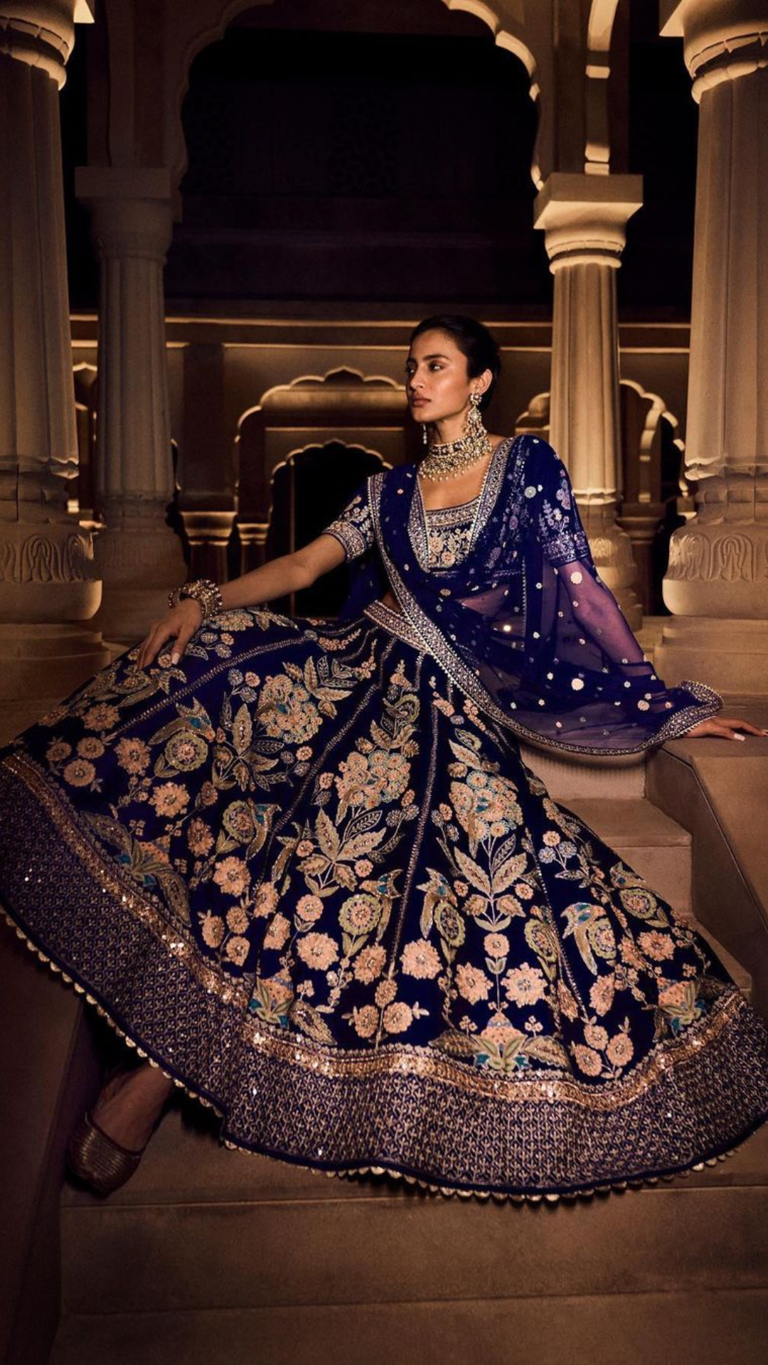 Buy Royal Blue & Turquoise Tania Zardozi Embroidered Lehenga With Dupatta  Online - RI.Ritu Kumar India Store View